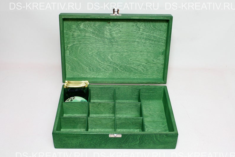 Коробка для чая с крышкой `Зеленая`